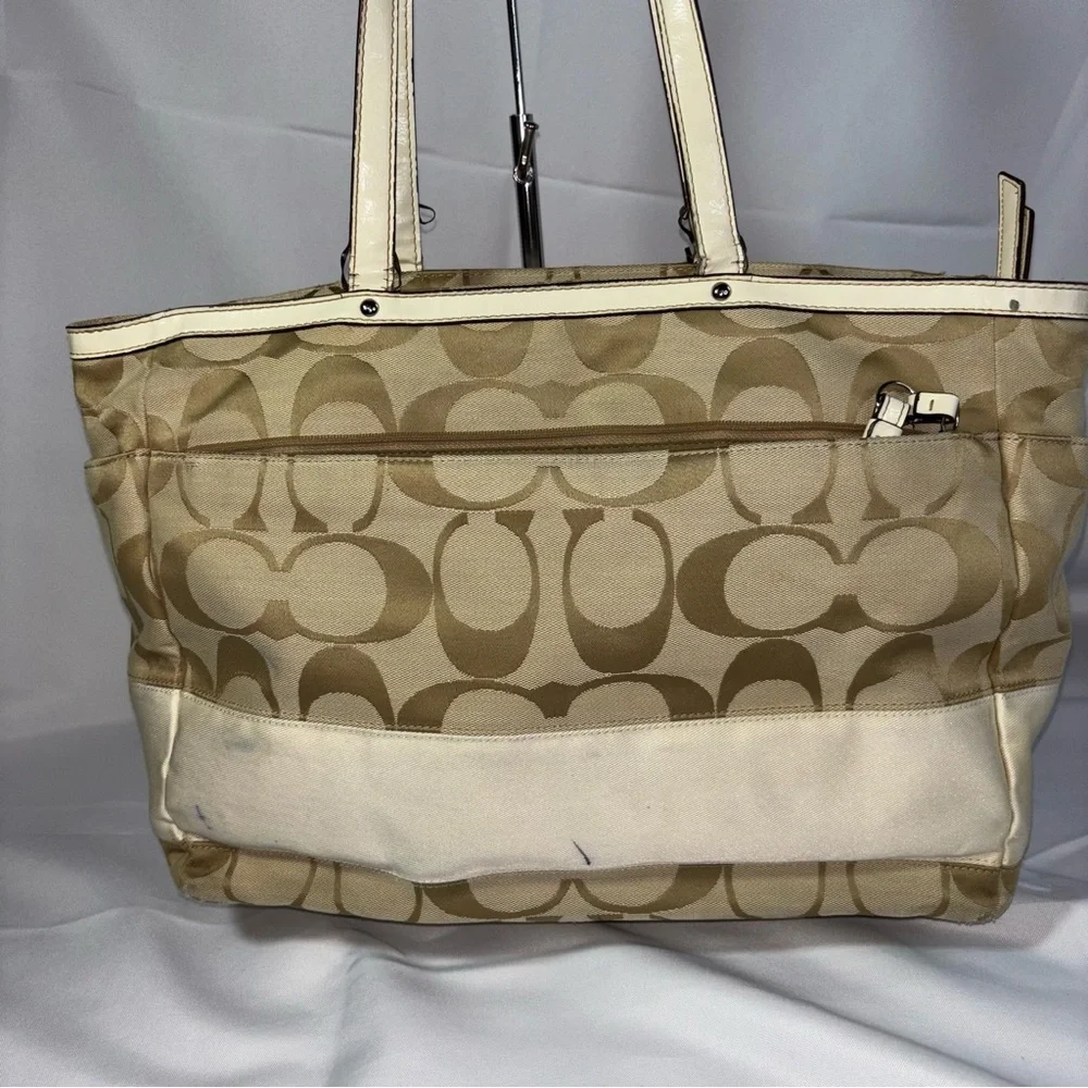 Coach F19202 Signature Stripe Multifunction Baby Diaper Travel Tote Bag